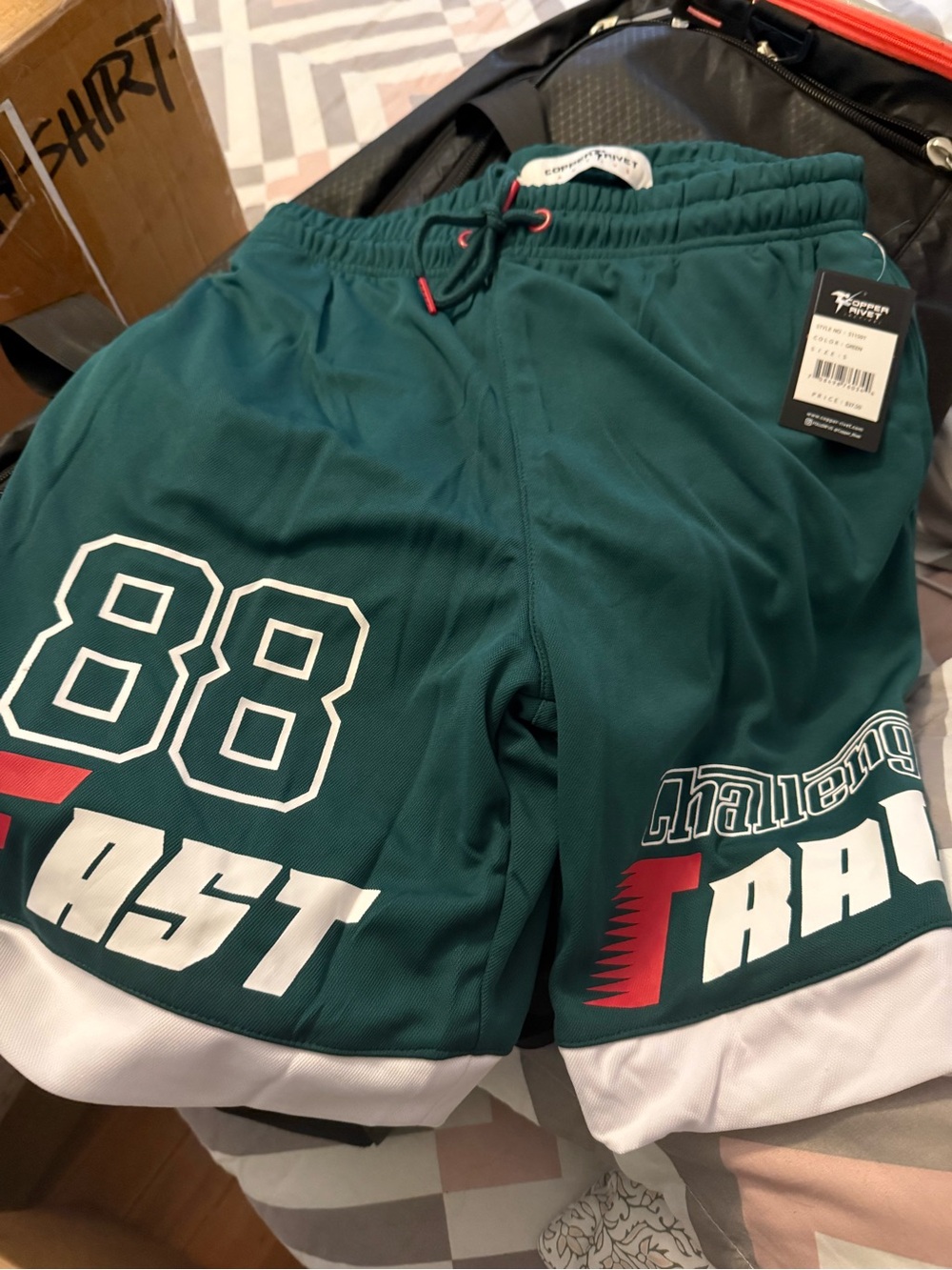 Copper Rivet Men's Teal Athletic Basketball Shorts with Graphic Numbers